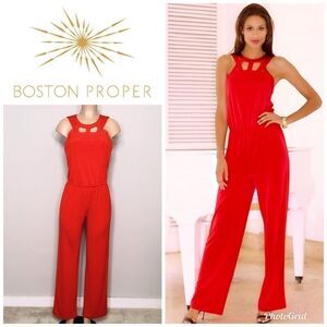 Boston Proper red jumpsuit. 2 runs big . NWOT